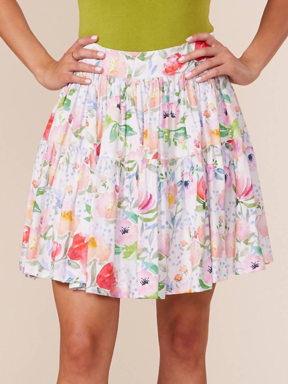 Lucy Paris White Floral Flowy Skirt - Pastel Multi